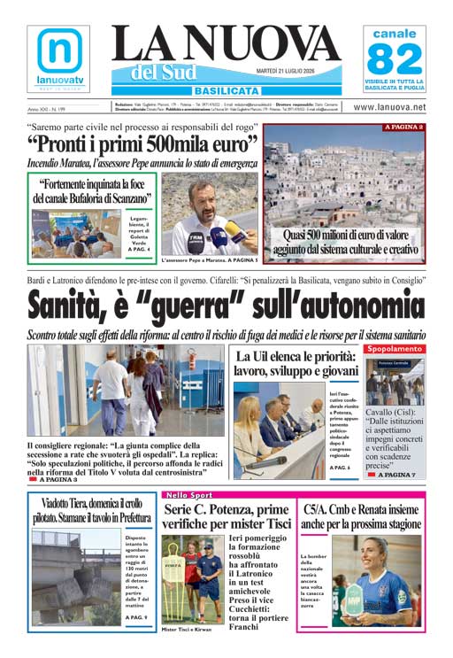 L’Edizione odierna della Nuova del Sud in Edicola Digitale