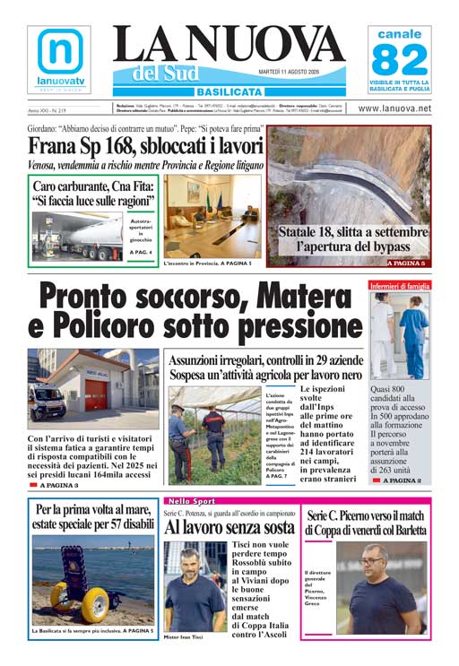 L’Edizione odierna della
Nuova del Sud in Edicola Digitale